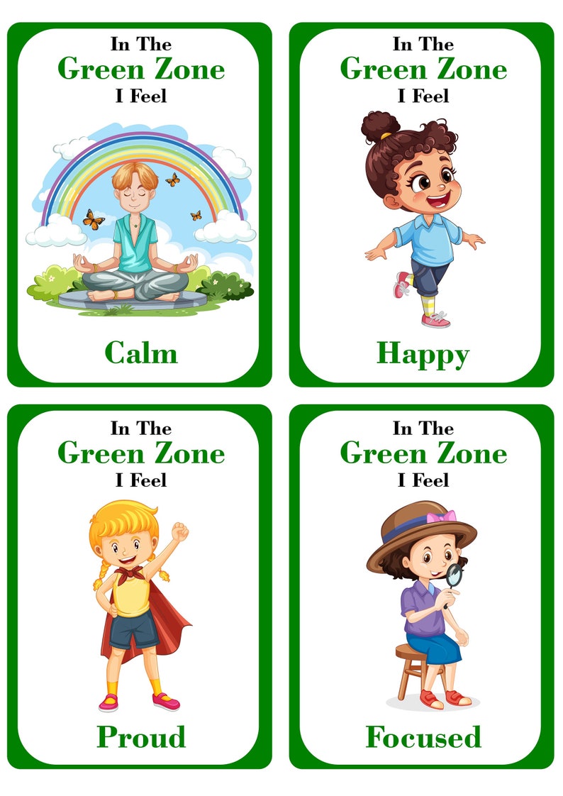 Zones of Regulation Flash Cards for Kids - Emotional Regulation ...