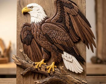 Bald Eagle Intarsia Pattern SVG PDF | Scroll Saw Pattern | CNC Router File | Laser Cut Template | Woodworking Wall Art | Digital Download