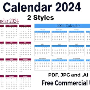 Monthly Calendar 2024 Calendar 2024 Wall Calendar Printable Calandar 2024 Landscape Calendar 2024 Minimalist Callendar PDF A4 Letter 2 Style