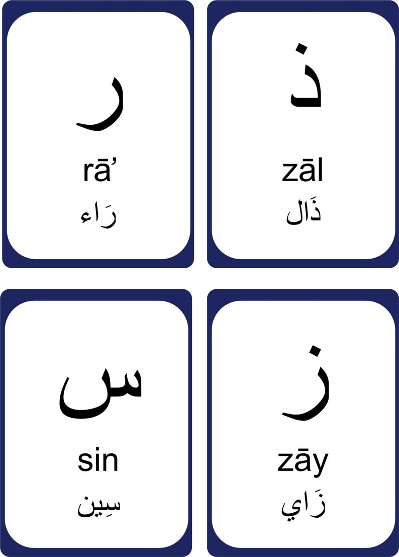 Arabic Alphabets Flash Cards Printable Cards PDF Download Letters for