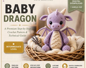 Baby Dragon Crochet Pattern PDF |Dragon Pattern | Cute Fantasy Dragon Crochet Tutorial | Dragon Plush Pattern | Instant Download