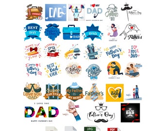 Father's Day SVG PDF PNG Bundle - 34 Downloadable Files Papa Day Cricut Files T Shirt Gift Cards Supply Files Creative Designs I Love My Dad