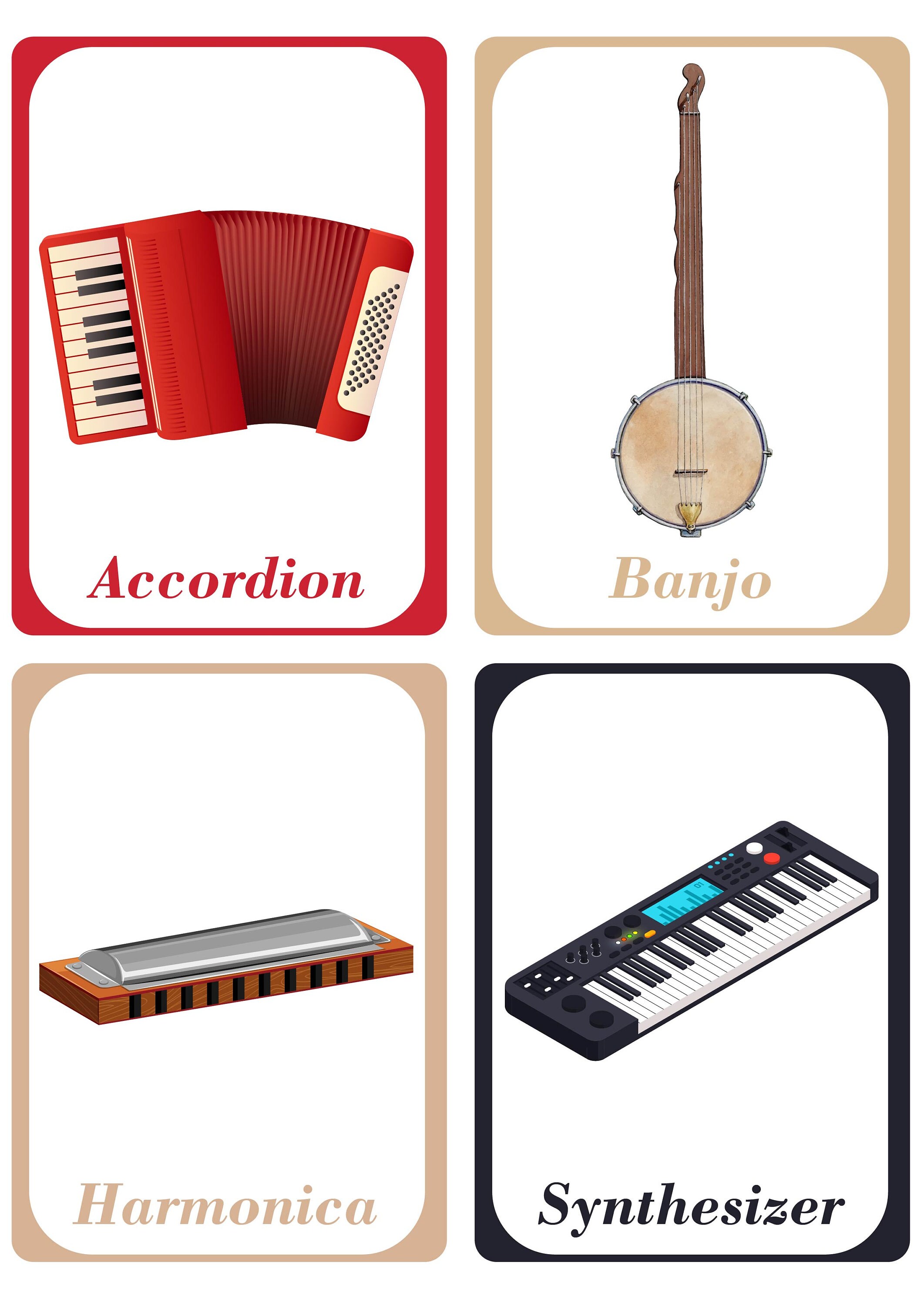 Musical Instruments Flash Cards for Kids - Flute, Guitar, Piano, Drums ...