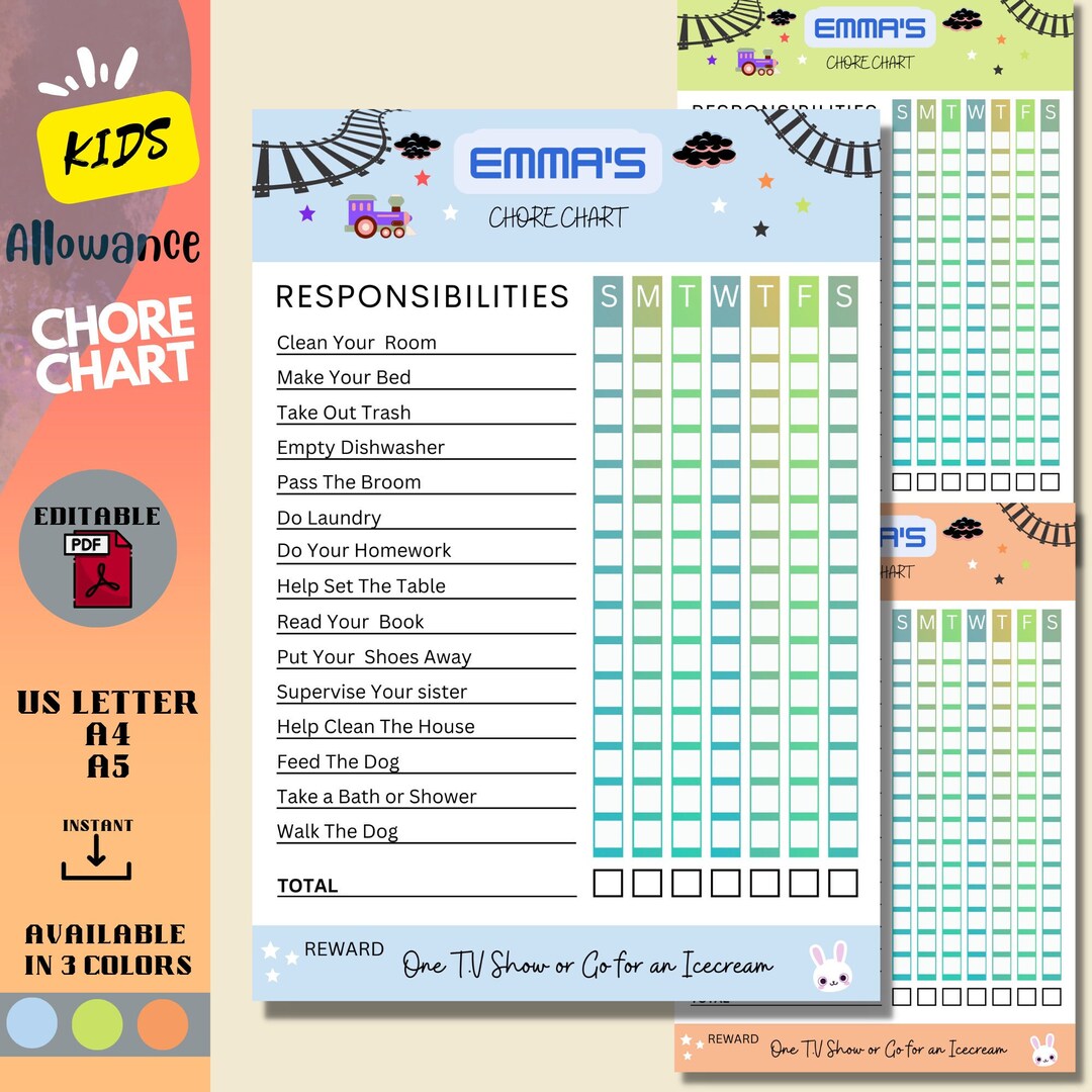 Editable Allowance Chart For Kids Allowance Tracker Editable Chore Editable allowance chart for kids allowance tracker editable chore