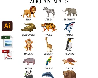 Zoo Animal Names Kids Poster PDF Printable JPG Instant Download