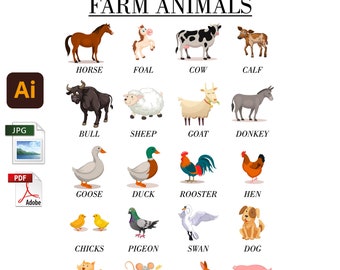 Farm Animal Kids Poster PDF Printable JPG Instant Download