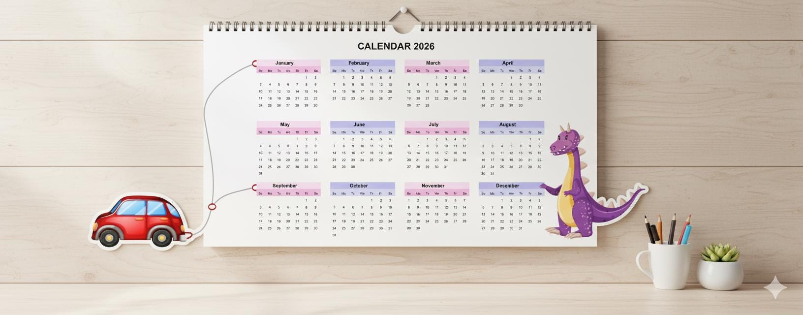 2026 Kids Wall Calendar | Printable Monthly Planner for Children ...