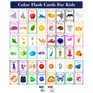 Color Flash Cards For Kids with Pictures 48 Cards - Digital Download JPG and PDF Printable