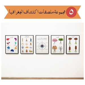 حزمة اكتشاف الجغرافيا القارات الاتجاهات الكاردينال معالم العالم الاتجاهات حزمة ملصقات الأطفال العربية Geography in Arabic Kids Posters