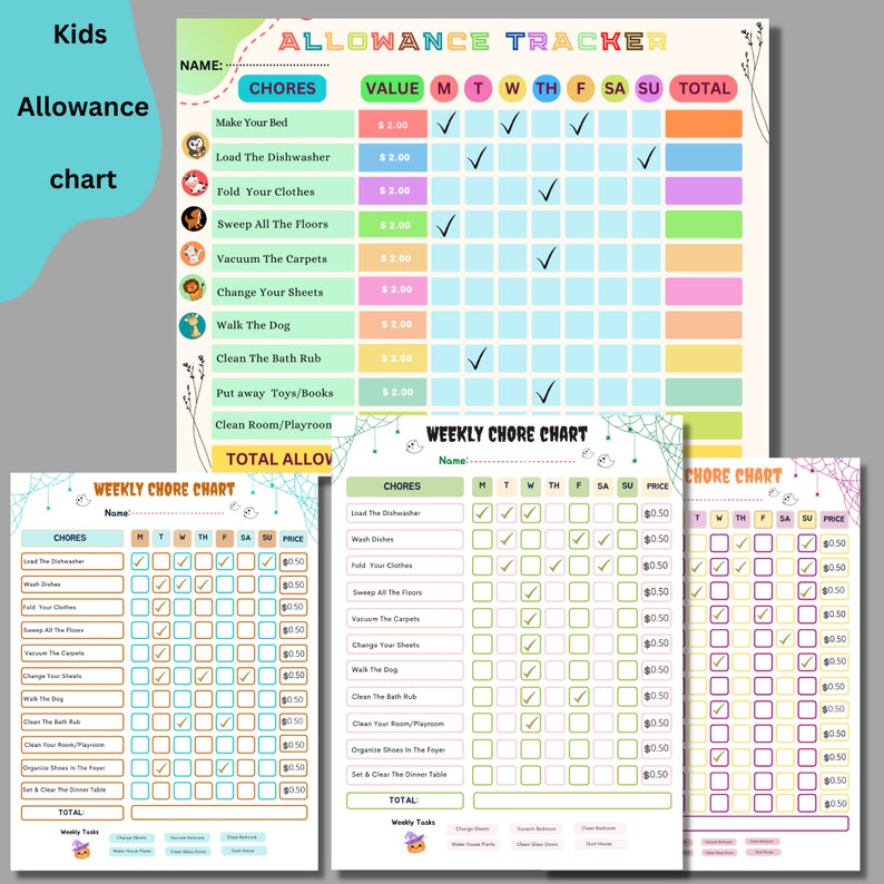 Allowance Part List Example Allowance Chore Chart for Kids| Allowance Tracker|chore Chart for Kids ...