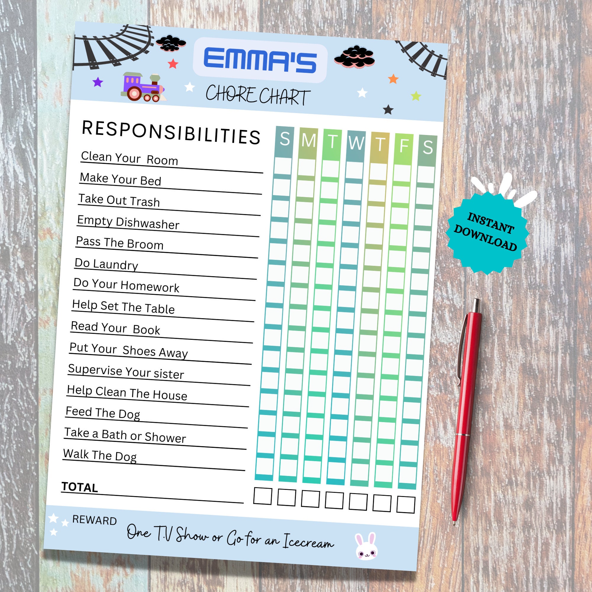 Editable Allowance Chart for Kids Allowance Tracker Editable Chore