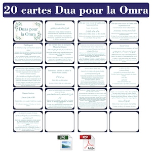 Français Dua Karte Numérique | Karte arabe vers français | PDF druckbar | TéléChargement Instantané | Cartes Flash de la Omra |