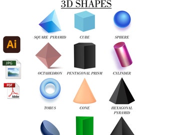 3D Shapes Kids Poster Early Education For Kids and Toddlers Printable PDF JPG and Editable Adobe Illustrator.Ai File PreSchool Home Learning