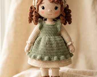 Cottagecore Girl Doll Crochet Pattern PDF | Floral Amigurumi Doll | Removable Dress & Bandana | Heirloom Doll Pattern | Instant Download
