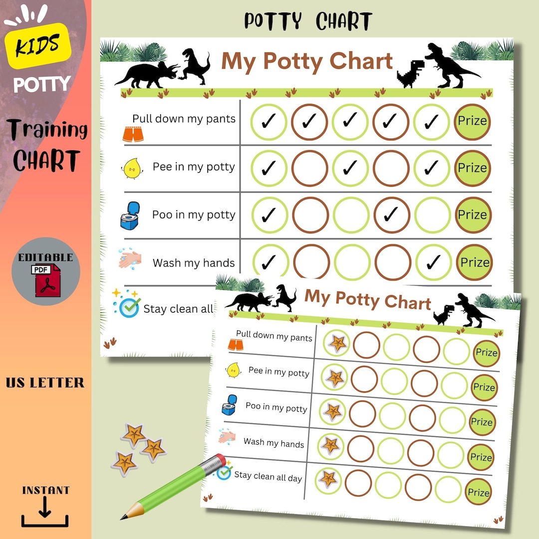 Dinosaur Potty Traing Charteditablepotty Charttoddler Potty Chart