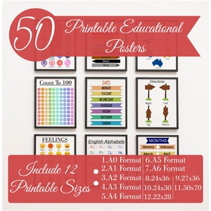 Juego de 50 carteles infantiles para decoración de paredes infantiles, uso comercial gratuito. Decoración de habitaciones infantiles, descarga digital, carteles educativos para pared de guardería