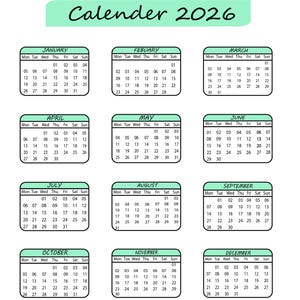 2026 Wall Calendar Printable – Minimalist Landscape (PDF, JPG, PNG)