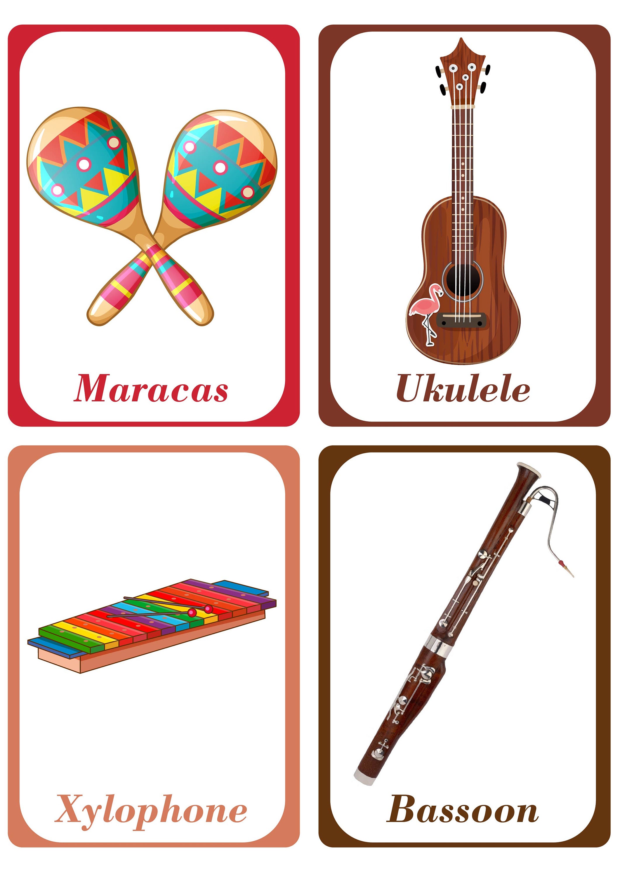 Musical Instruments Flash Cards for Kids - Flute, Guitar, Piano, Drums ...