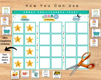 Editable chore chart & clip art | kids  chore chart clipart |Homeschool Planner|adhd digital planner|responsibility chart|Instant Download