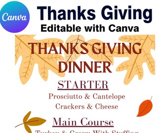 Thanks Giving Dinner Online Bearbeitbar mit Canva Kostenloser Sofort-Download | Erntedank |