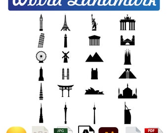 Worlds Landmarks SVG Bundle  | Cricut Files | .Ai Pdf EPS PNG DfX Svg | Silhouette | Clip Art | Decorative Images | World Buildings Places