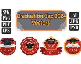 Lot de chapeaux de graduation 2024 pour le lycée évanoui casquette senior 2024 sublimation Svg PNG sticker en vinyle coupé fichier Télécharger des cliparts diplômés