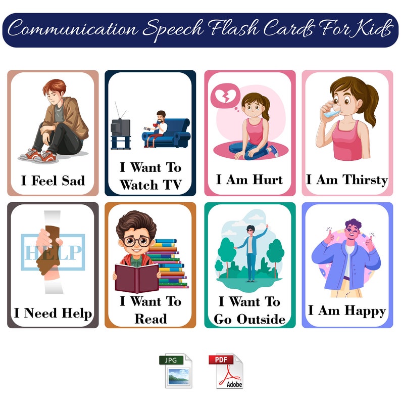 Communication  Cards  Flash Cards For Kids Printable PDF and High Quality JPG 300 DPI