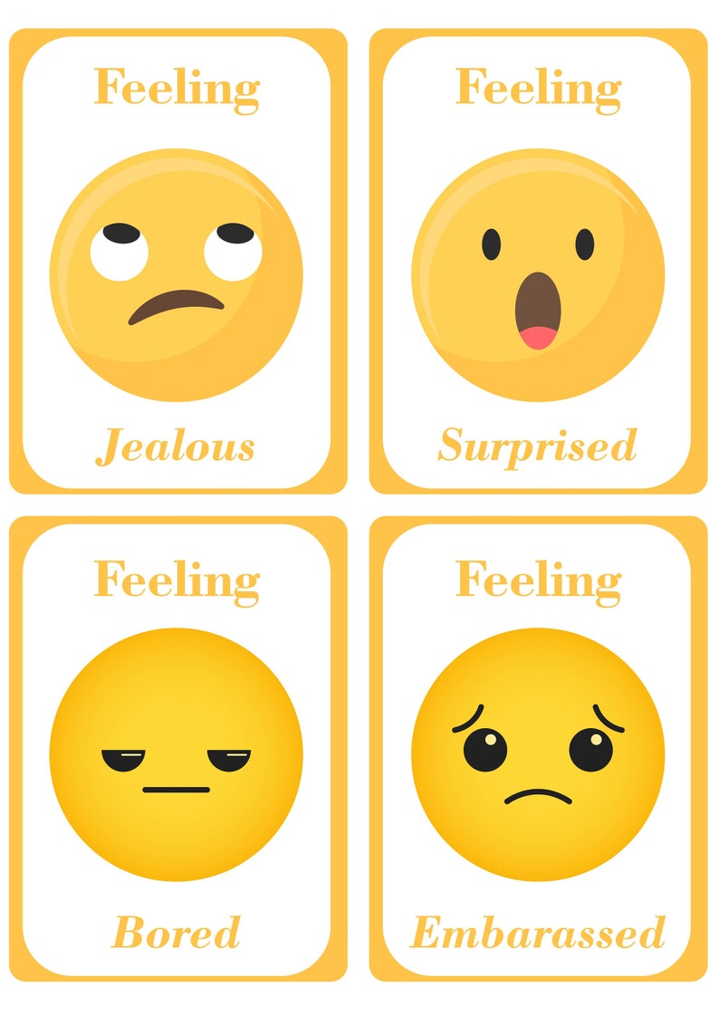 Feelings Flash Cards for Kids - Educational Printable - Etsy