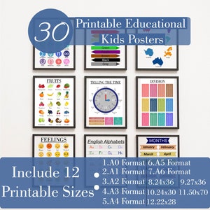 Kids Posters 30 Set Kids Printable PDF and JPG Instant Download - Free Commercial Use
