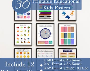 Kids Posters 30 Set Kids Printable PDF and JPG Instant Download - Free Commercial Use