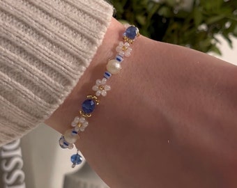 Blau weißes Blumen Armband Mamma Mia