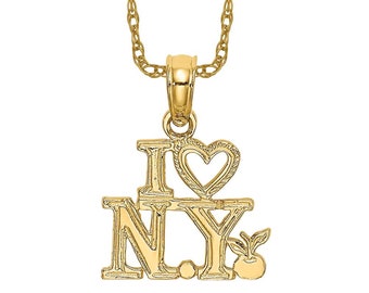 【刻印あり】14k ネックレストップ　NY 14Kソリッドゴールド「I Love NY」ペンダントネックレス：ステート