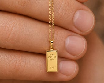 14K Yellow Gold Bar Pendant| 10K Gold Bullion Bar, Gold Brick Charm, Gold Bar Charm ,Gift for Her or Him.