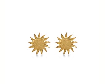 Dainty & Minimalist Sun Stud Earrings | Available In 14k and 10k Solid Gold