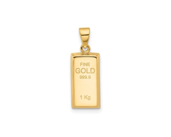 14K Yellow Gold Bar Pendant| 10K Gold Bullion Bar, Gold Brick Charm, Gold Bar Charm ,Gift for Her or Him.