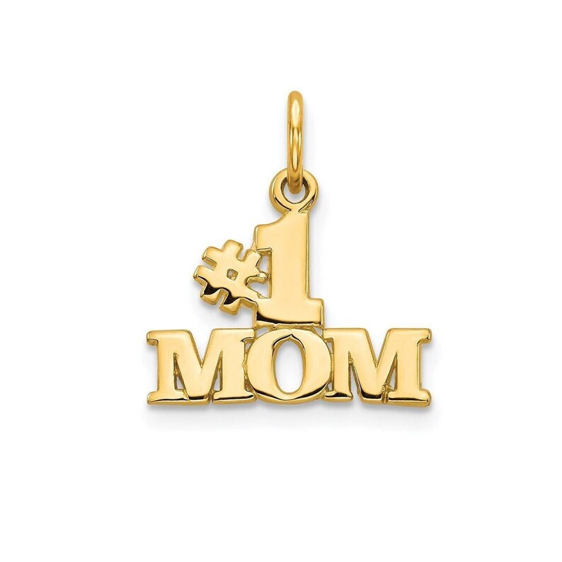 May include: Gold-tone pendant charm with the words "#1 MOM" in a bold, blocky font.
