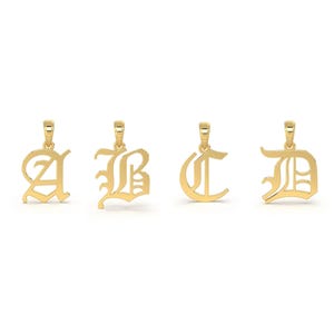 Dije de inicial en inglés antiguo de oro macizo de 14 k, disponible en oro de 10 k o 14 k, delicado dije de letra personalizado para collar, regalo, Navidad