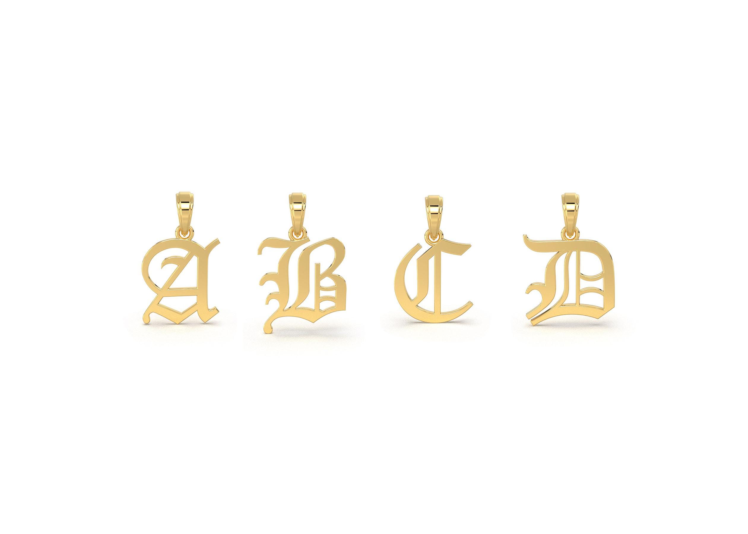 14k Solid Gold Old English Initial Charm, Available in 10k 14k Solid Gold Old English Initial Charm, Available in 10k