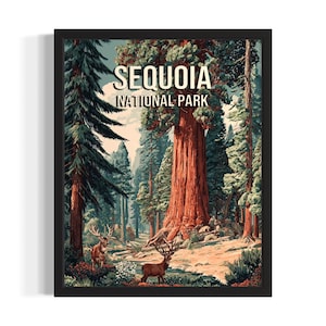 Sequoia Mountain National Parks Poster Art Print, Living Room Wall Art Poster, Original Painting Artwork Decor