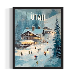 Utah ski resort States Poster Art Print, Living Room Wall Art Poster, Original Painting Artwork Decor