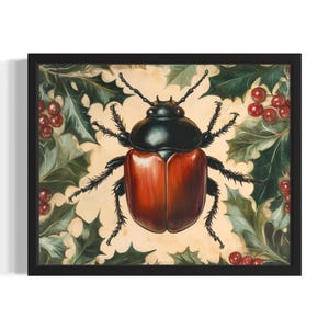 Beetle Christmas Animals Poster Art Print, Living Room Wall Art Poster, Original Painting Artwork Decor