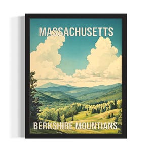 Massachusetts Berkshire Mountains States Poster Art Print, Living Room Wall Art Poster, Original Painting Artwork Decor