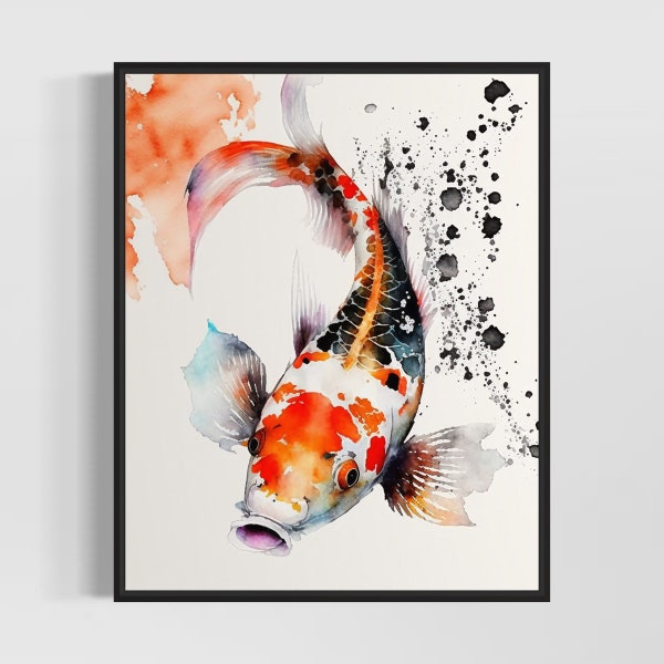 Koi Fish Watercolor Art Print, Koi Fish Painting Wall Art Decor, Original Artwork  by Artist