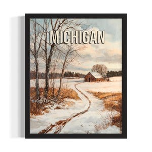 Michigan Winter States Poster Art Print, Living Room Wall Art Poster, Original Painting Artwork Decor