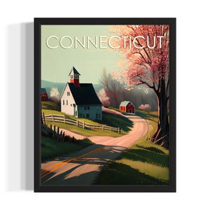 Connecticut Scenery States Art Print, Living Room Wall Art Poster, Original Painting Artwork Decor