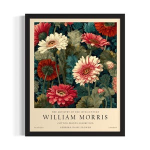 Gerbera Daisy William Morris Flower Poster Art Print, Living Room Wall Art Poster, Original Painting Artwork Decor