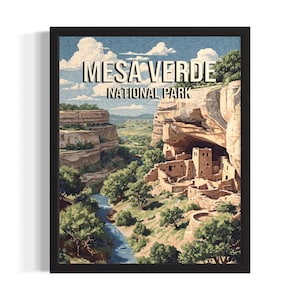 Mesa Verde National Parks Poster Art Print, Living Room Wall Art Poster, Original Painting Artwork Decor