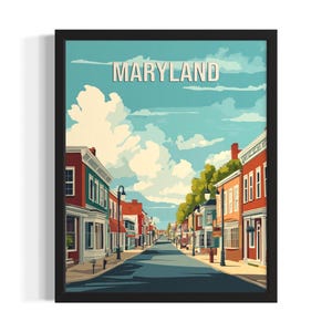 Maryland Historic Towns States Art Print, Living Room Wall Art Poster, Original Painting Artwork Decor