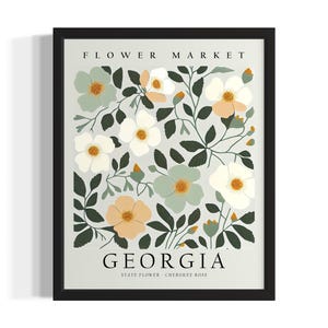 Georgia Flower Market Staten Art Print, woonkamer muurkunstposter, origineel schilderij artwork decor
