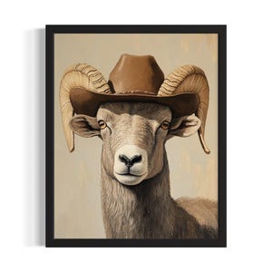 Bighorn Sheep Animal Cowboy Poster Art Print, Living Room Wall Art Poster, Original Painting Artwork Decor